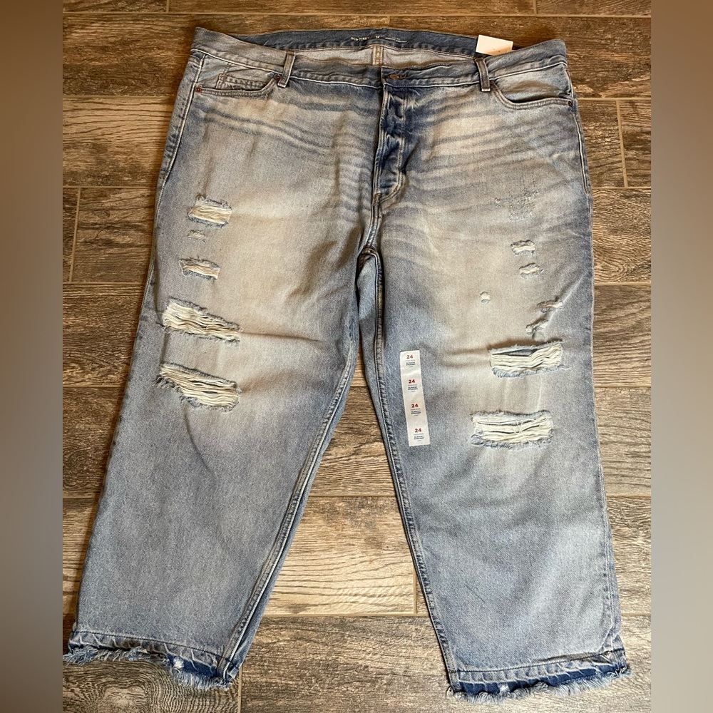 NWT Plus Old Navy Slouchy Straight Cropped Distressed Jeans Size 24 High-Rise